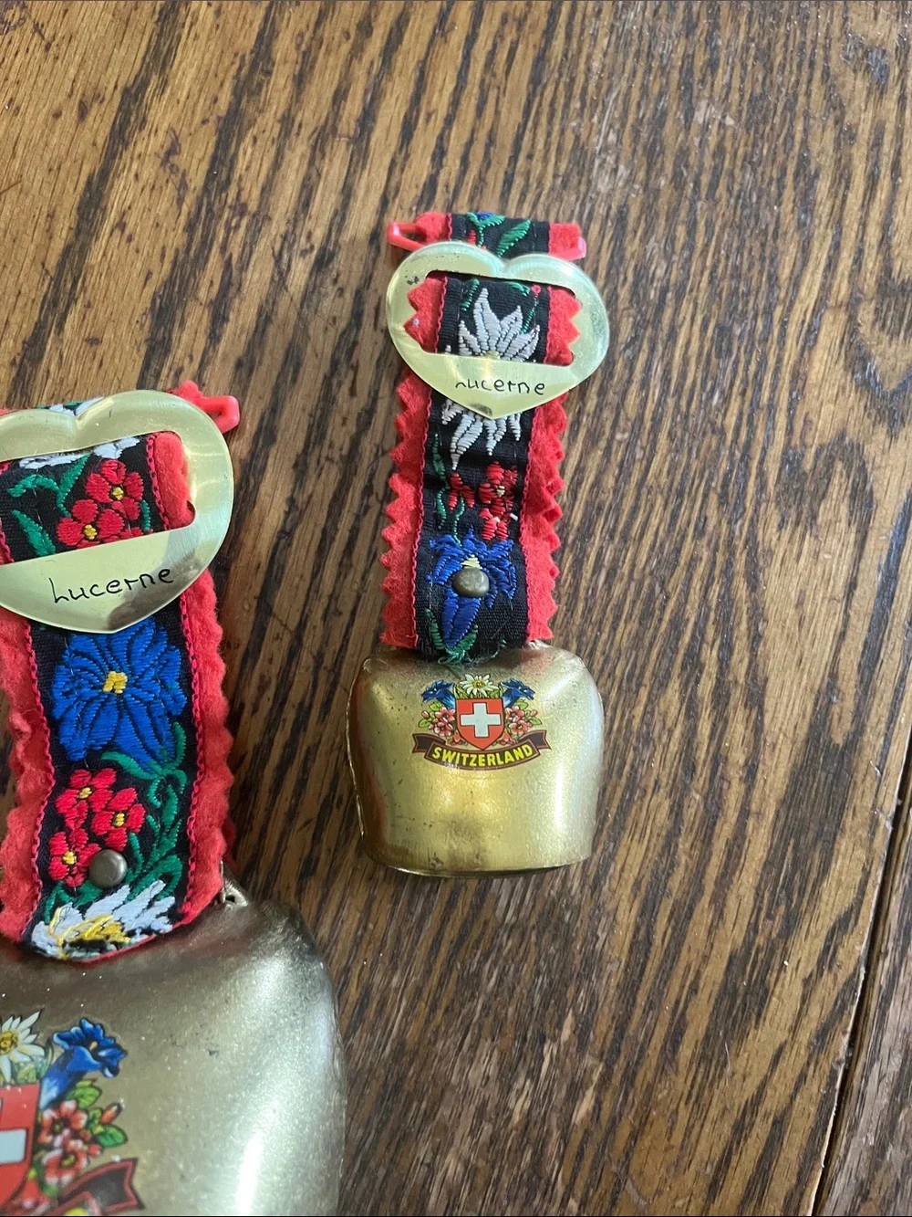 Swiss Brass Cowbell Set with Lucerne Heart Accents